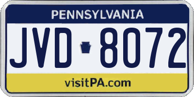 PA license plate JVD8072