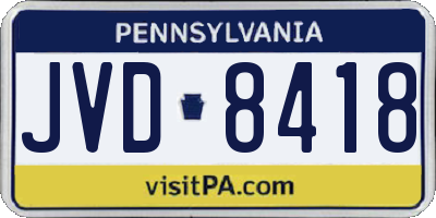 PA license plate JVD8418