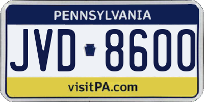 PA license plate JVD8600