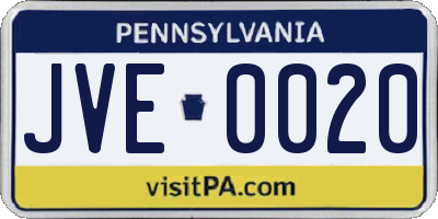 PA license plate JVE0020