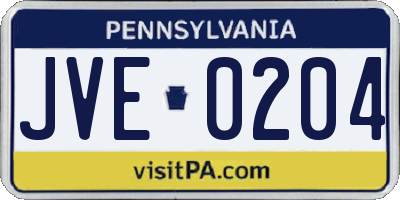 PA license plate JVE0204