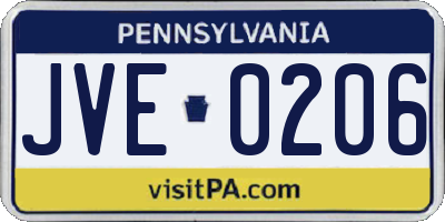 PA license plate JVE0206