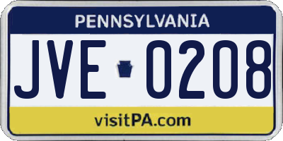 PA license plate JVE0208