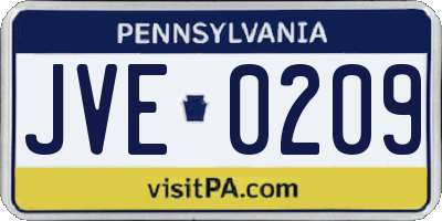 PA license plate JVE0209
