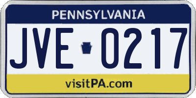 PA license plate JVE0217