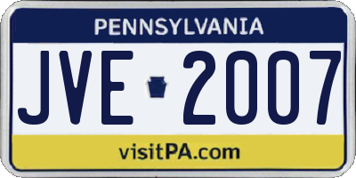 PA license plate JVE2007