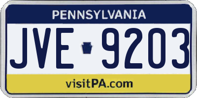 PA license plate JVE9203
