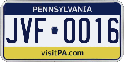 PA license plate JVF0016
