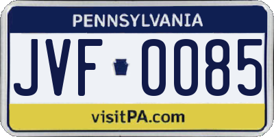 PA license plate JVF0085