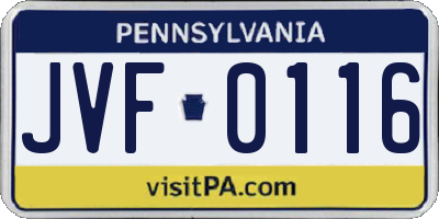 PA license plate JVF0116
