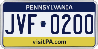 PA license plate JVF0200