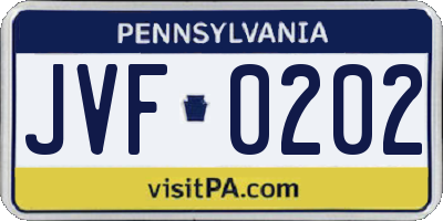PA license plate JVF0202