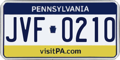 PA license plate JVF0210