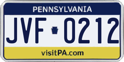 PA license plate JVF0212