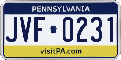 PA license plate JVF0231