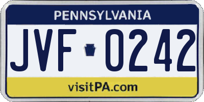 PA license plate JVF0242