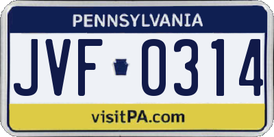 PA license plate JVF0314
