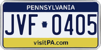 PA license plate JVF0405
