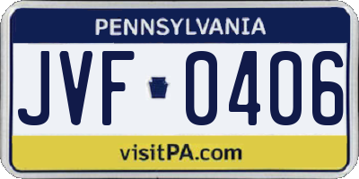 PA license plate JVF0406