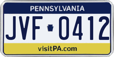 PA license plate JVF0412