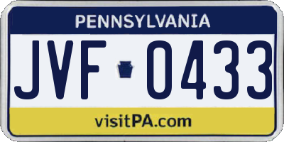 PA license plate JVF0433