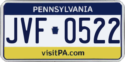 PA license plate JVF0522