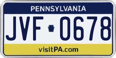 PA license plate JVF0678