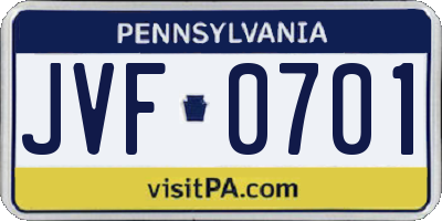 PA license plate JVF0701