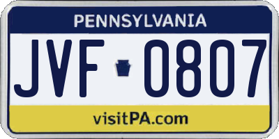 PA license plate JVF0807