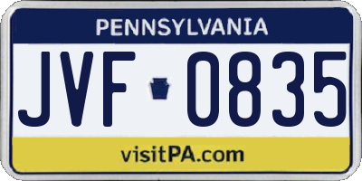 PA license plate JVF0835