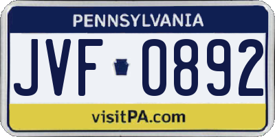 PA license plate JVF0892