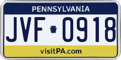 PA license plate JVF0918