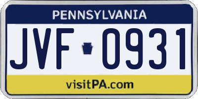 PA license plate JVF0931