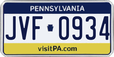 PA license plate JVF0934