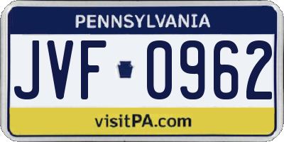 PA license plate JVF0962