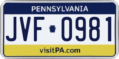 PA license plate JVF0981