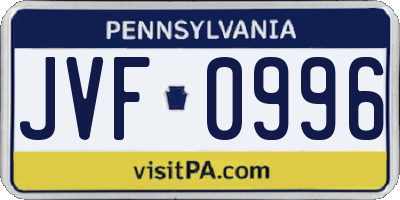 PA license plate JVF0996