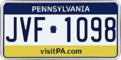 PA license plate JVF1098