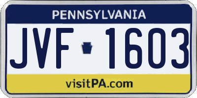 PA license plate JVF1603