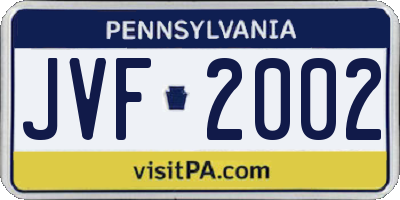 PA license plate JVF2002