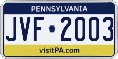 PA license plate JVF2003