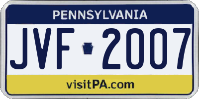 PA license plate JVF2007