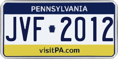 PA license plate JVF2012