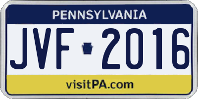 PA license plate JVF2016