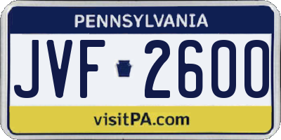 PA license plate JVF2600