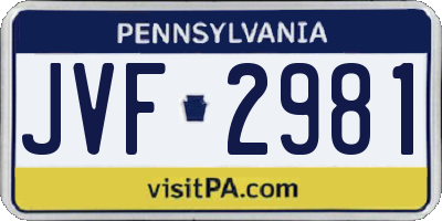 PA license plate JVF2981