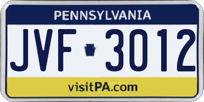 PA license plate JVF3012