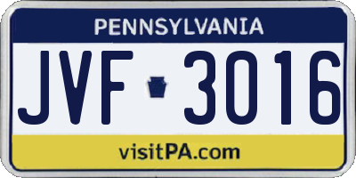 PA license plate JVF3016