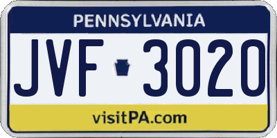 PA license plate JVF3020