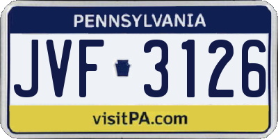 PA license plate JVF3126